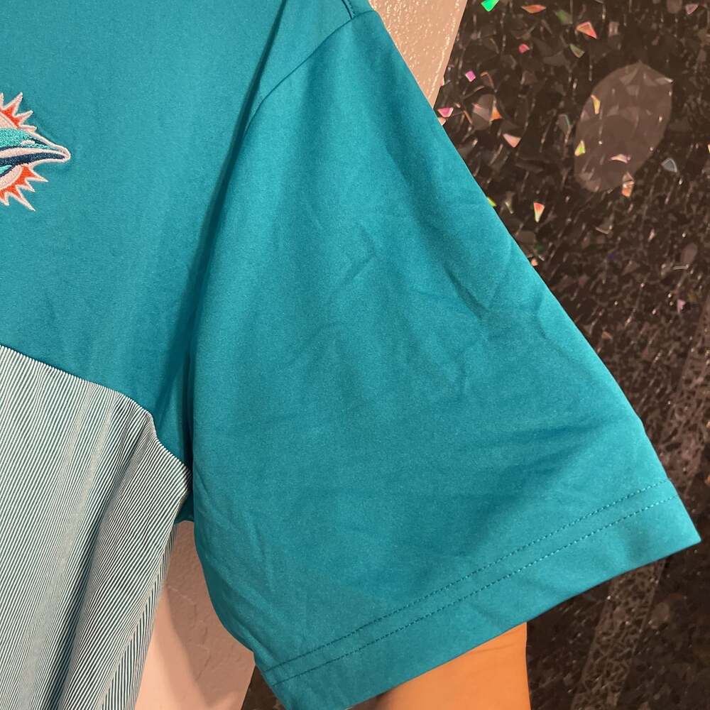 Antigua Miami Dolphins Polo Shirt Men's Large Aqua Teal Striped NFL Football - Picture 5 of 10